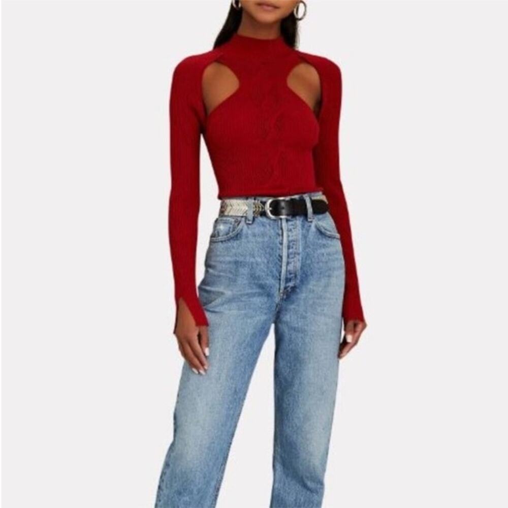 Jonathan Simkhai Keegan Twisted Cutout Sweater Red Wool Blend Women's Small
